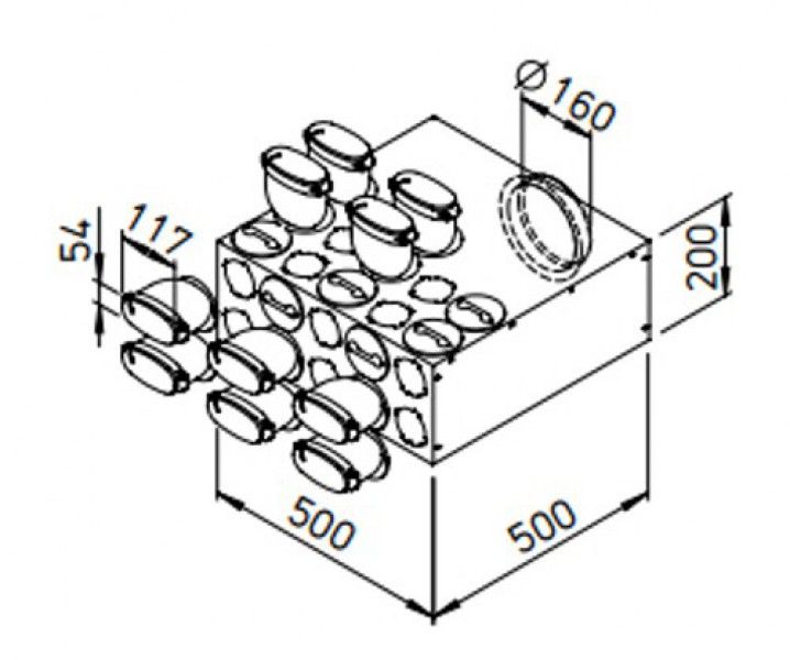 FRS flexibilis csőrendszer-ovál, Elosztódoboz  FRS-VK 10-51/160